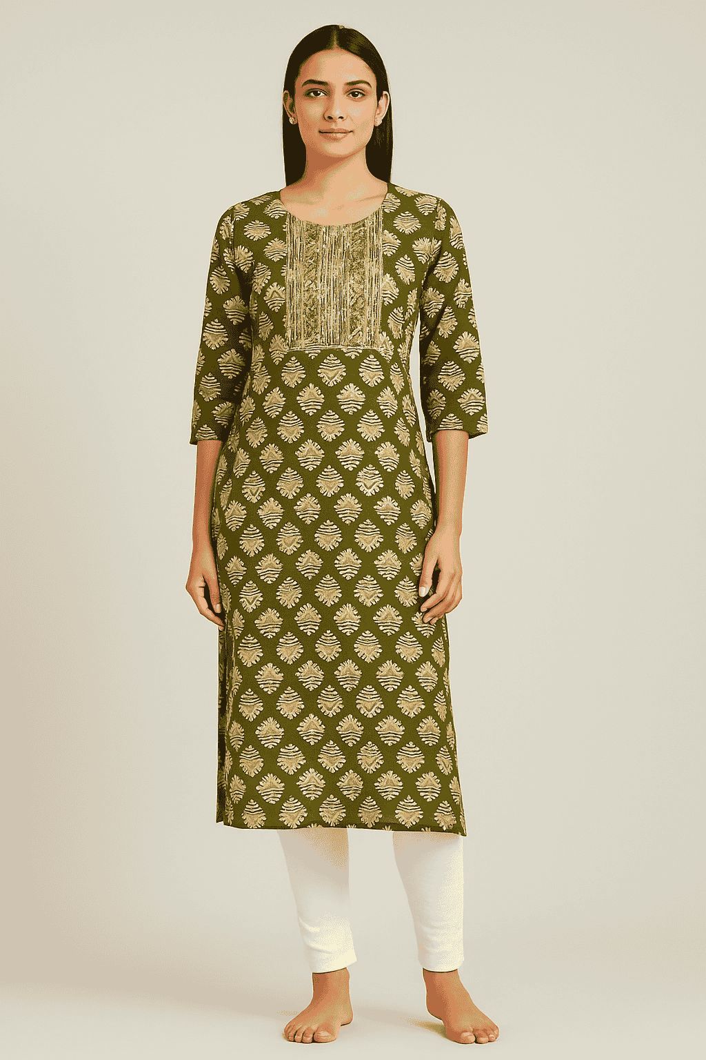 Shree Shanti Selection - Printed Dark Green Kurti